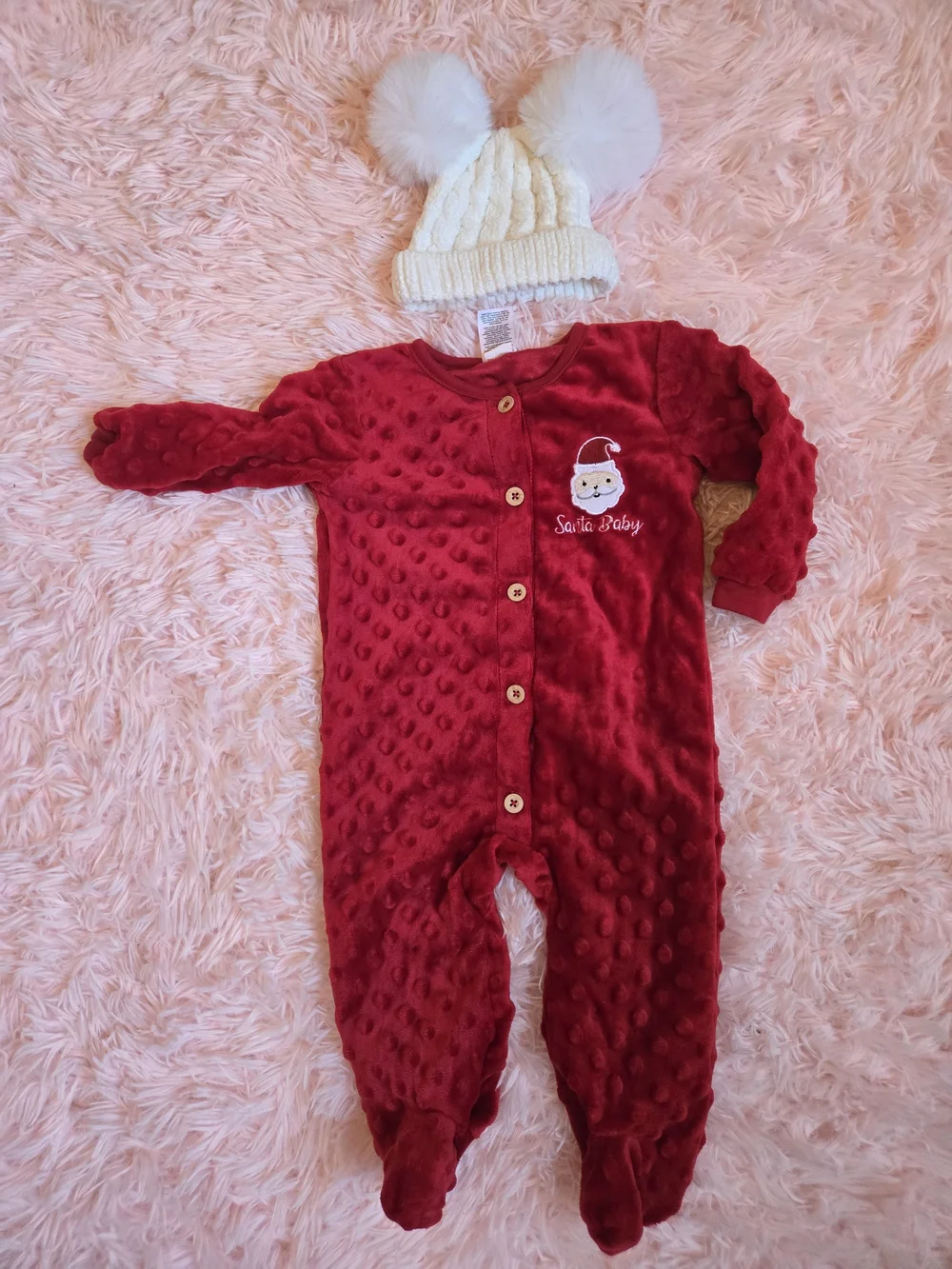 Red HOLIDAY onsie & Pompom Hat
